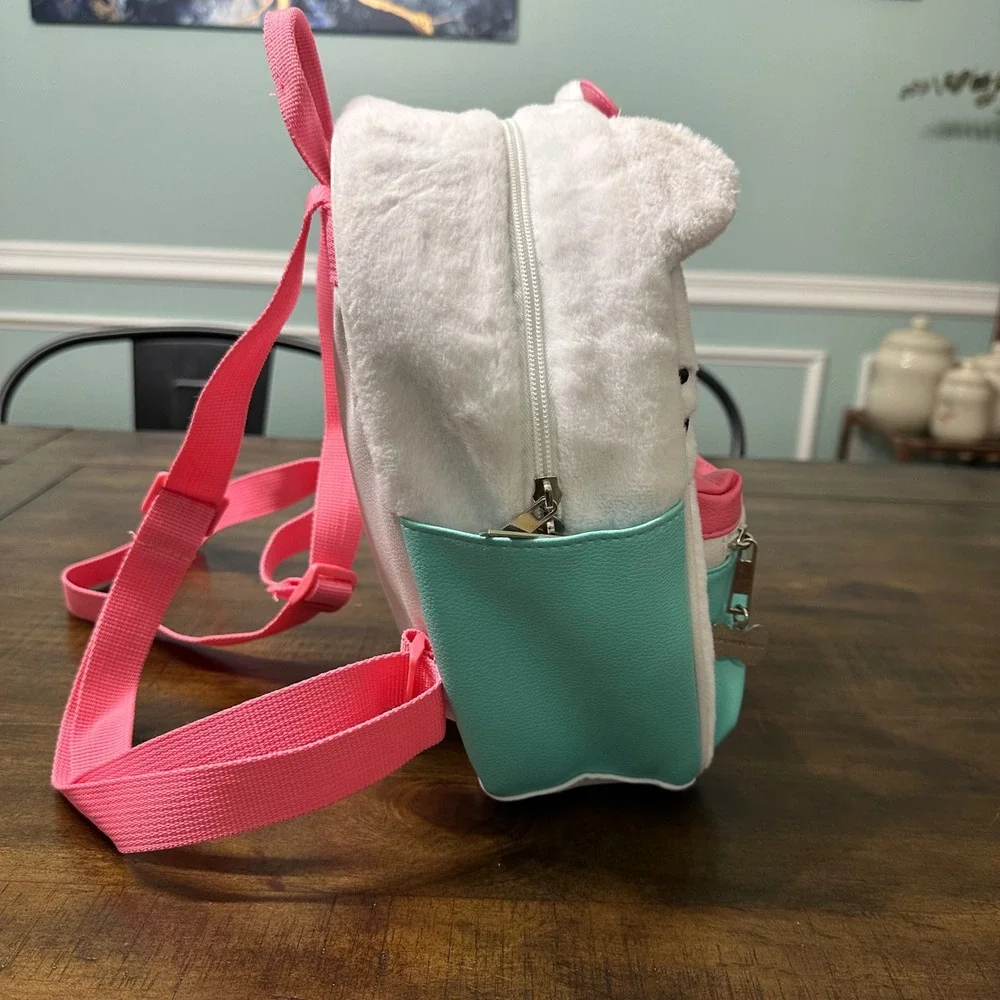 Hello Kitty Sanrio Mini‎ Backpack Plush Faux Fur Teal Pink White Bow Bag